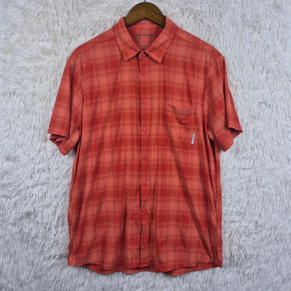Mammut Trovat Trail Shirt Mens L Red Orange Plaid Hiking Short Sleeve Outdoor